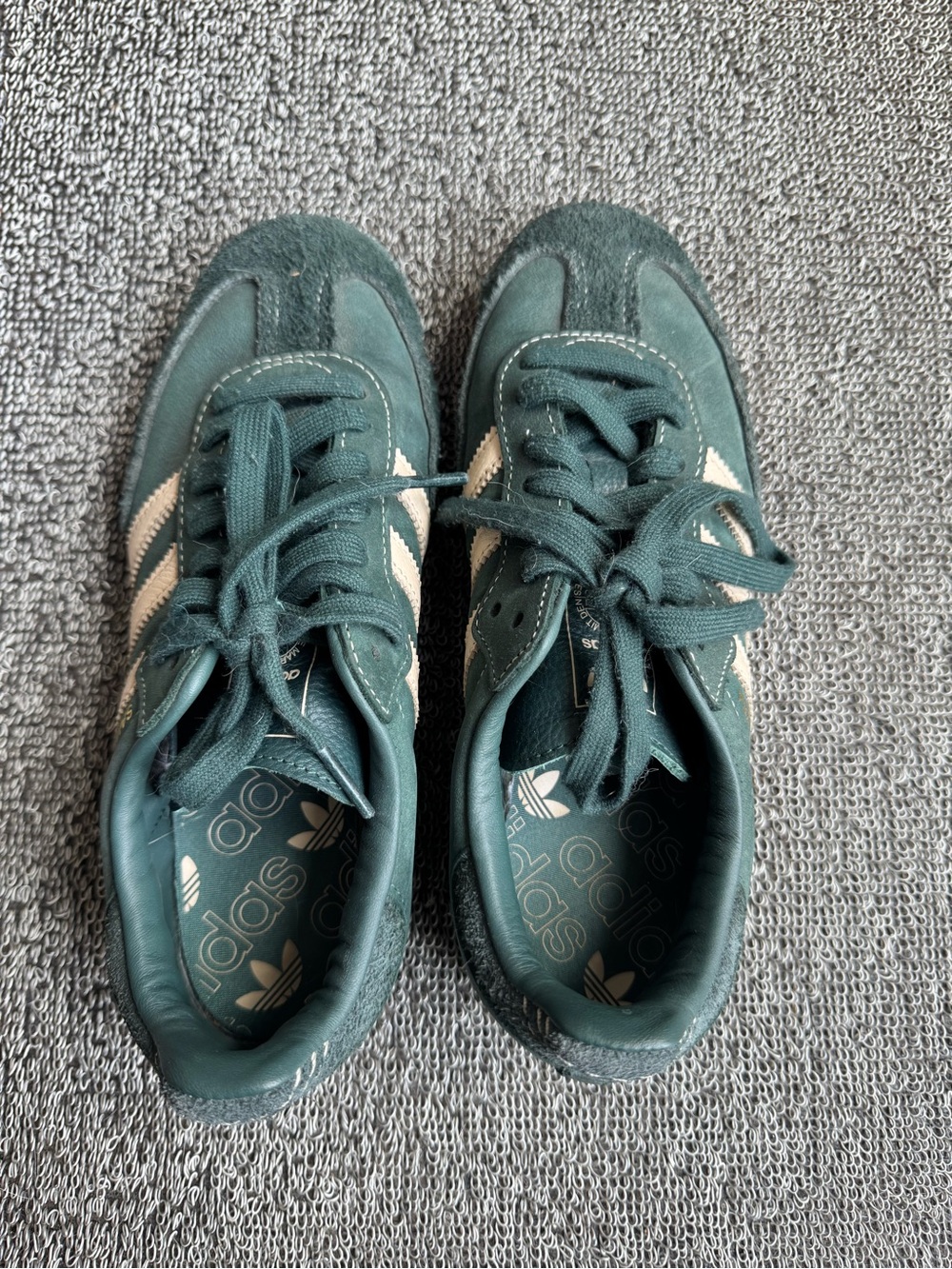 Adidas Samba Green Suede Sneakers with Cream Stripes